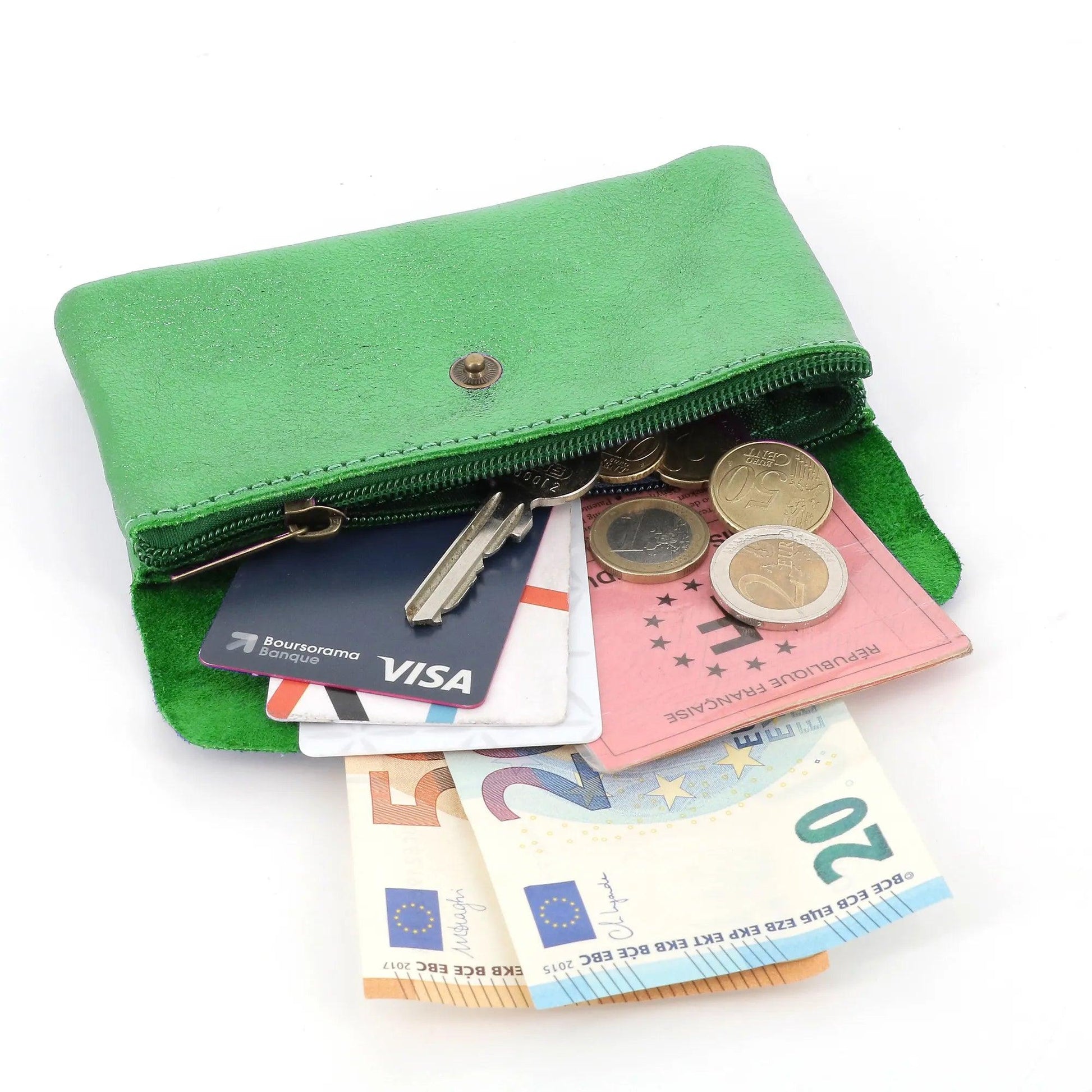 Made in Italy - Porte-monnaie cartes femme cuir irisé 051 vert