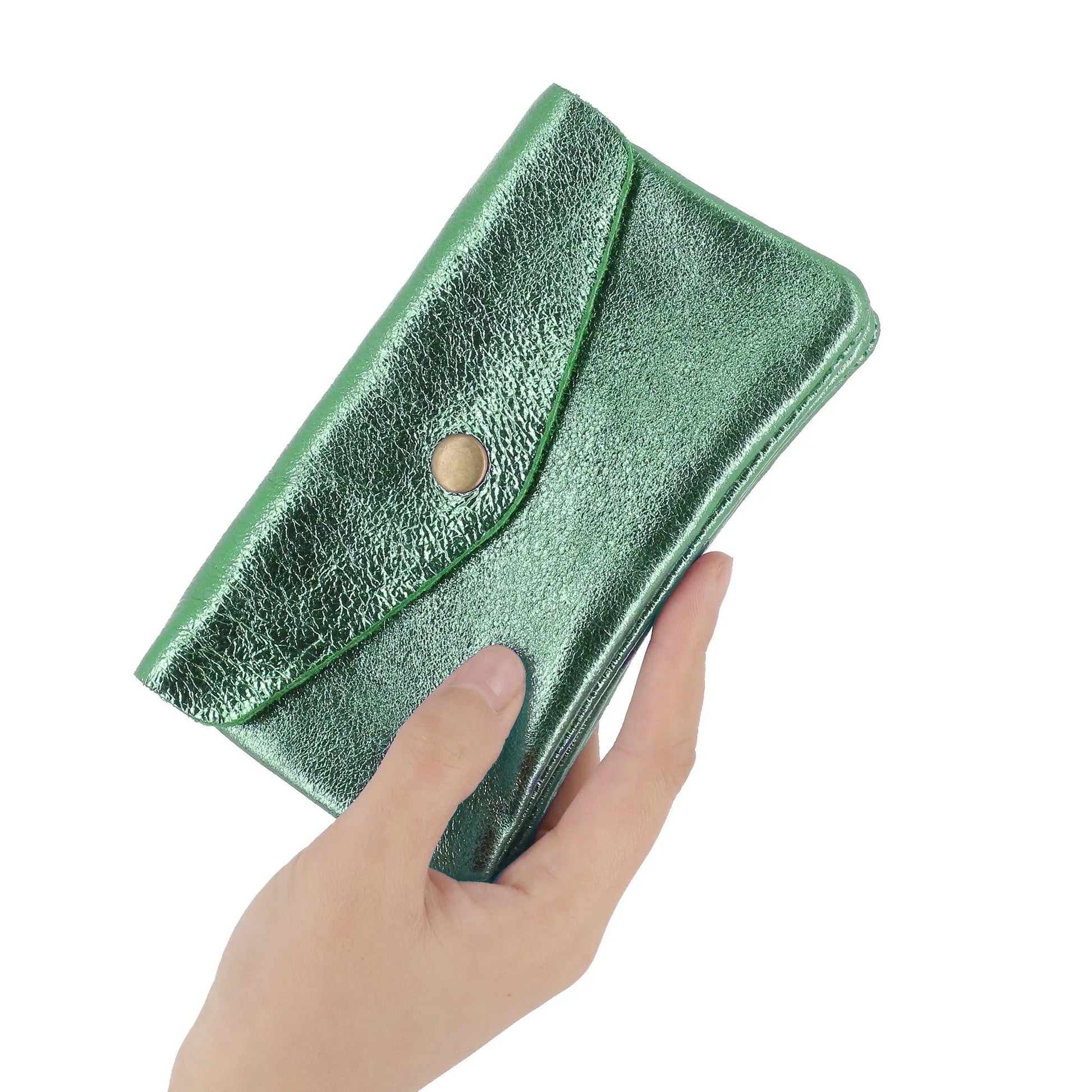 Made in Italy - Porte-monnaie cartes femme cuir irisé 051 vert