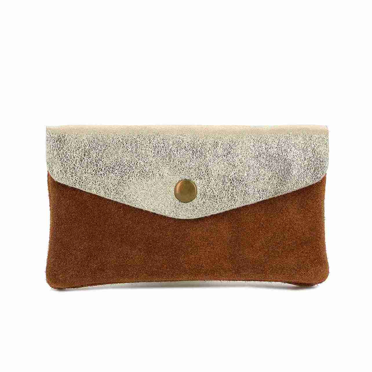 Made in Italy - Porte-monnaie cartes femme irisé suède marron