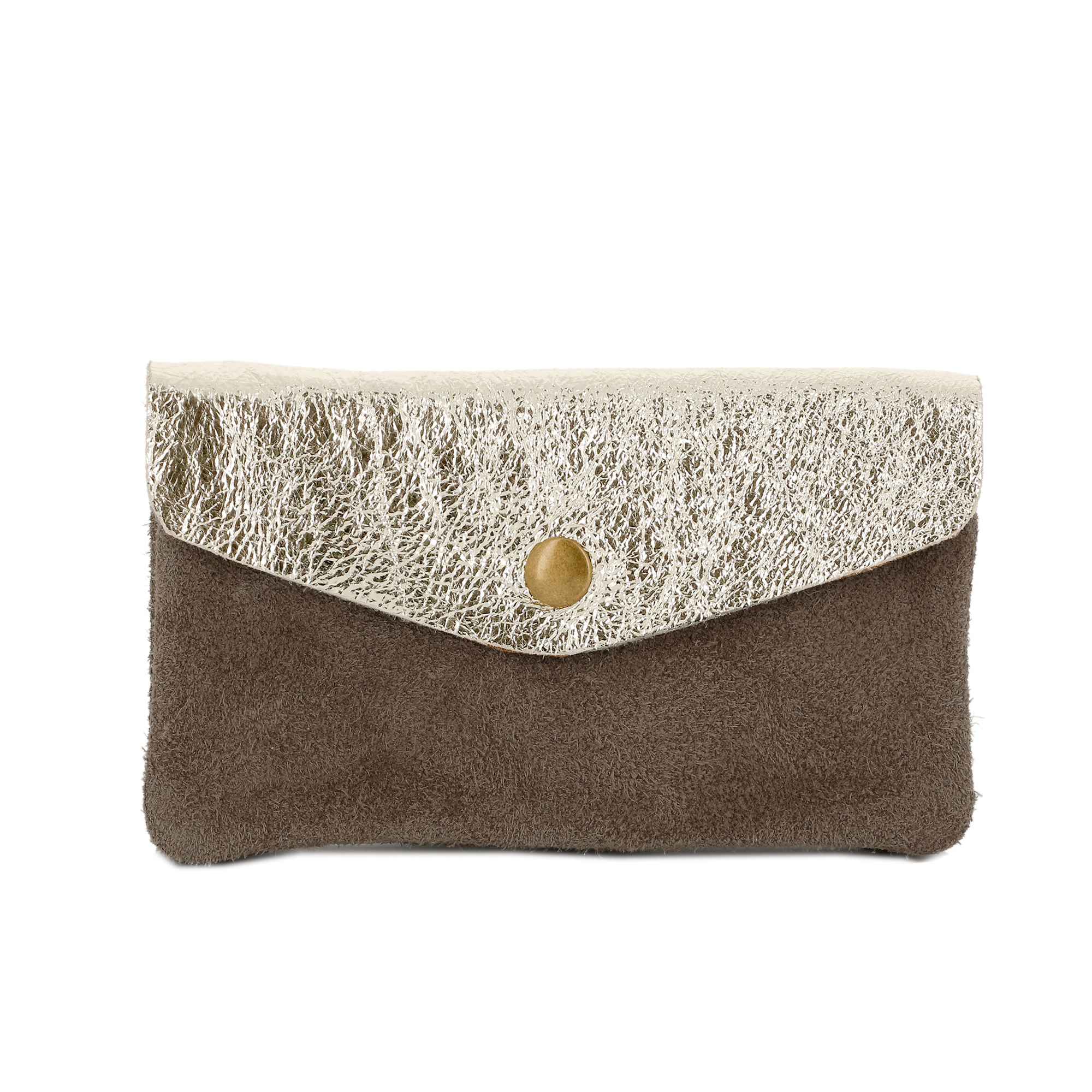 Made in Italy - Porte-monnaie cartes femme irisé suède taupe foncé