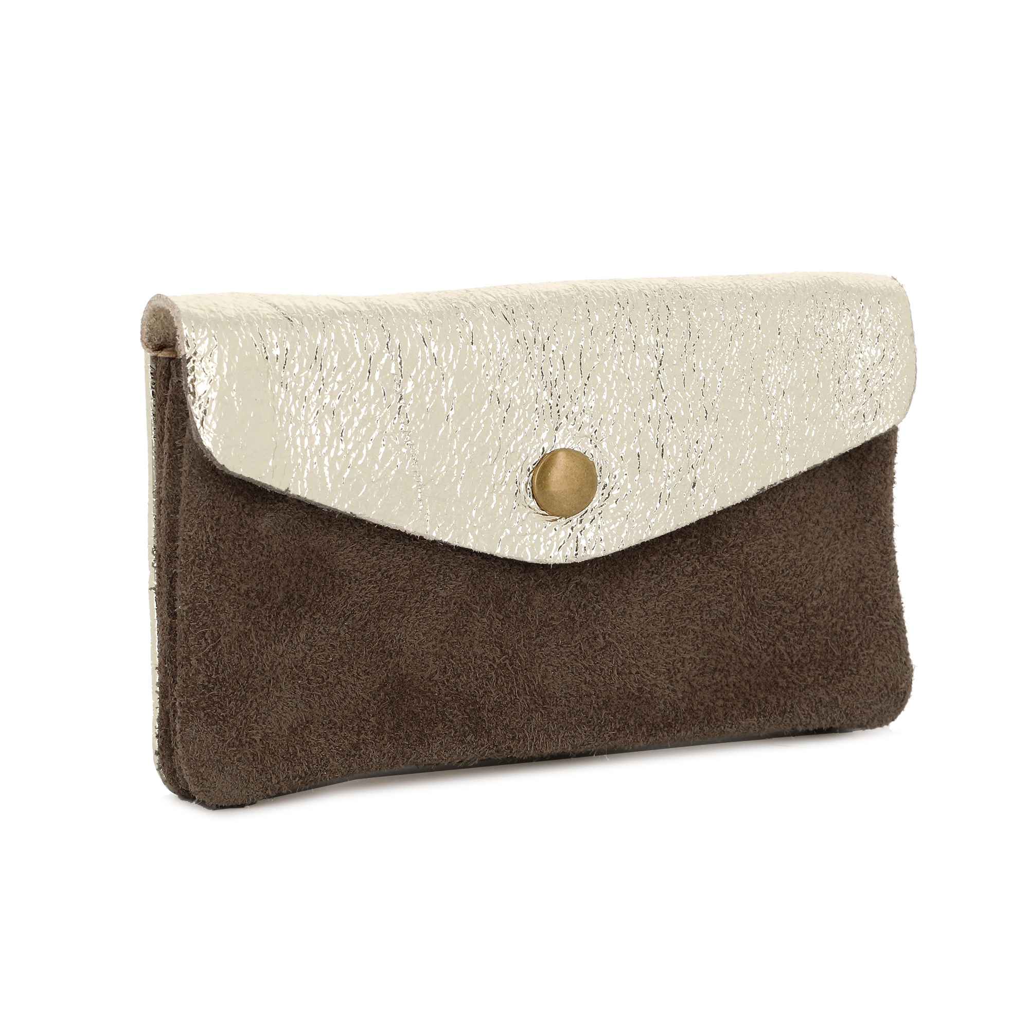 Made in Italy - Porte-monnaie cartes femme irisé suède taupe foncé