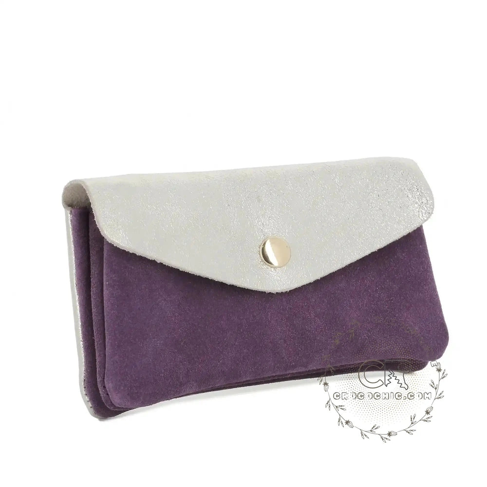 Porte-monnaie femme irisé suède violet Made in Italy