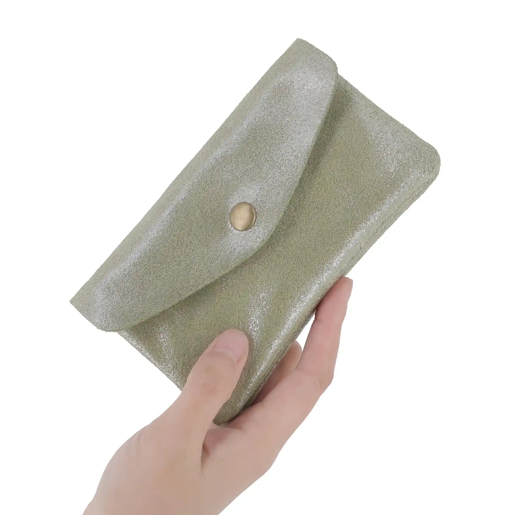 Women's iridescent suede leather wallet olive