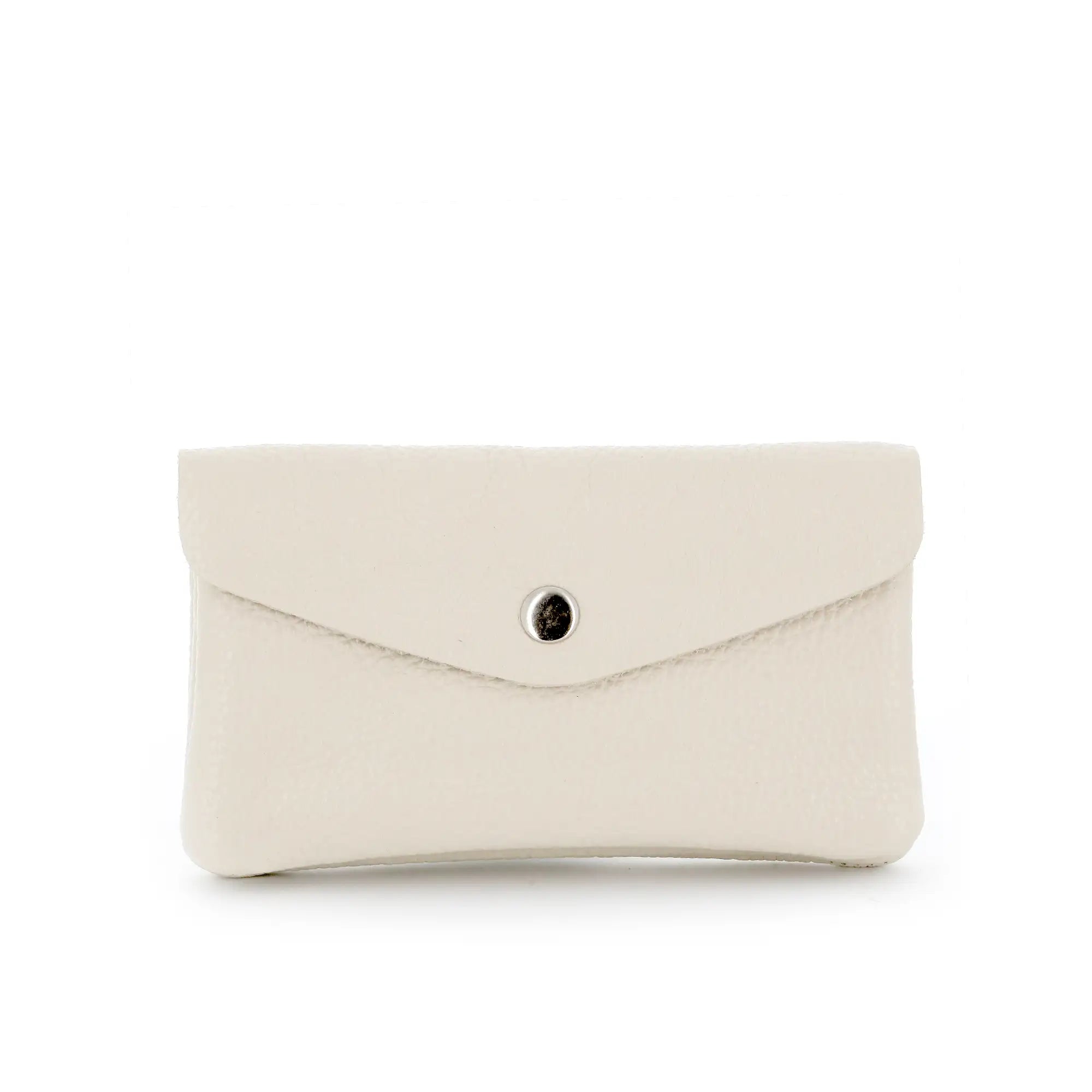 Women's beige grained leather card wallet