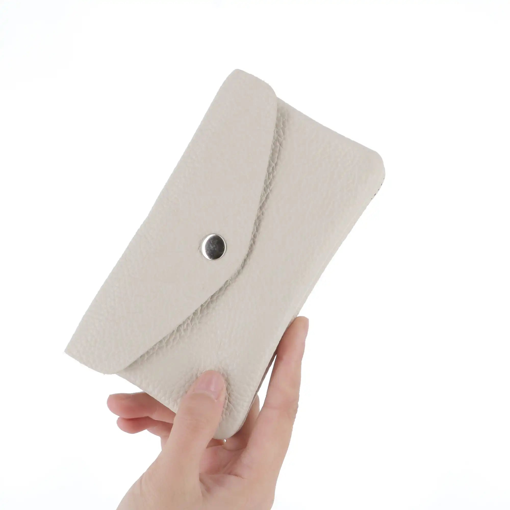 Women's beige grained leather card wallet