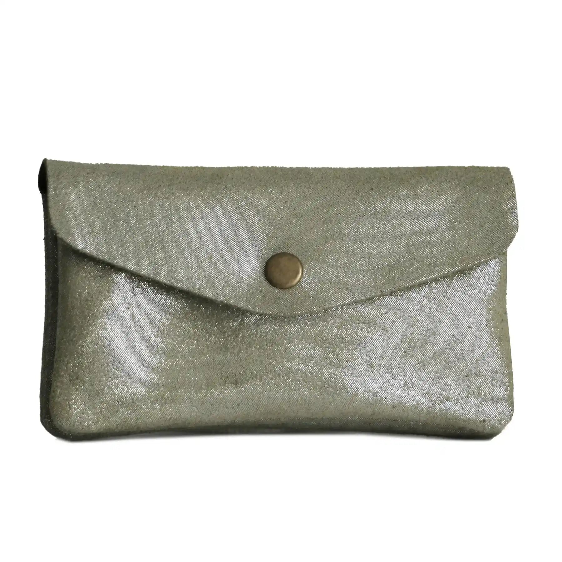 Women's iridescent suede leather wallet olive