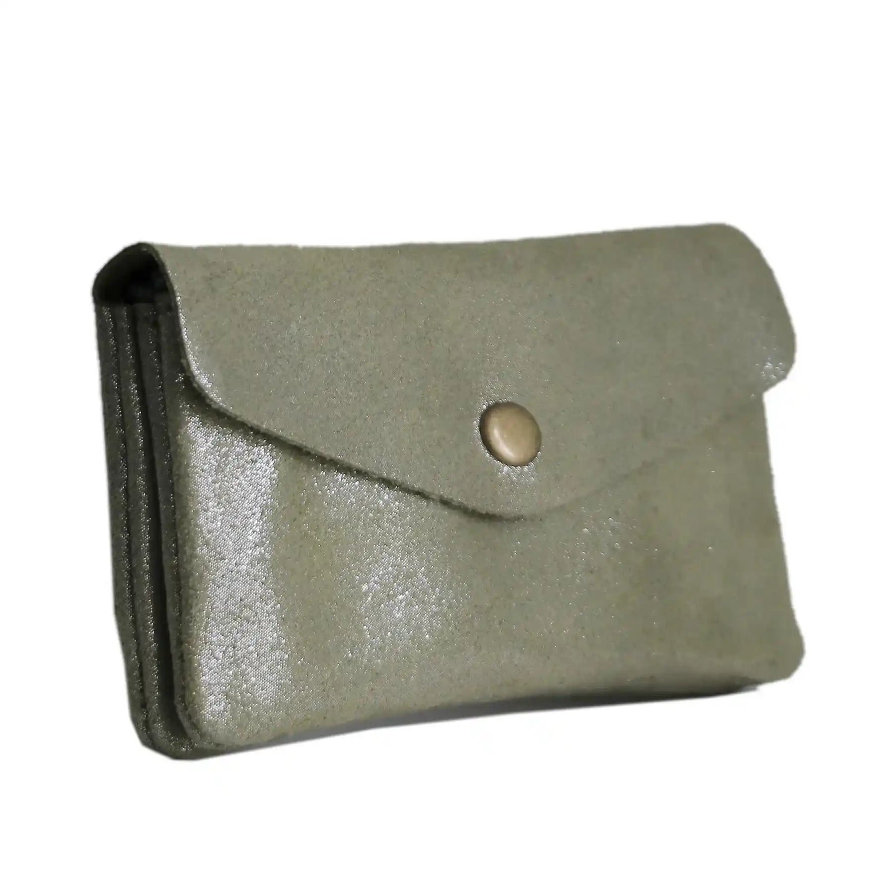 Women's iridescent suede leather wallet olive