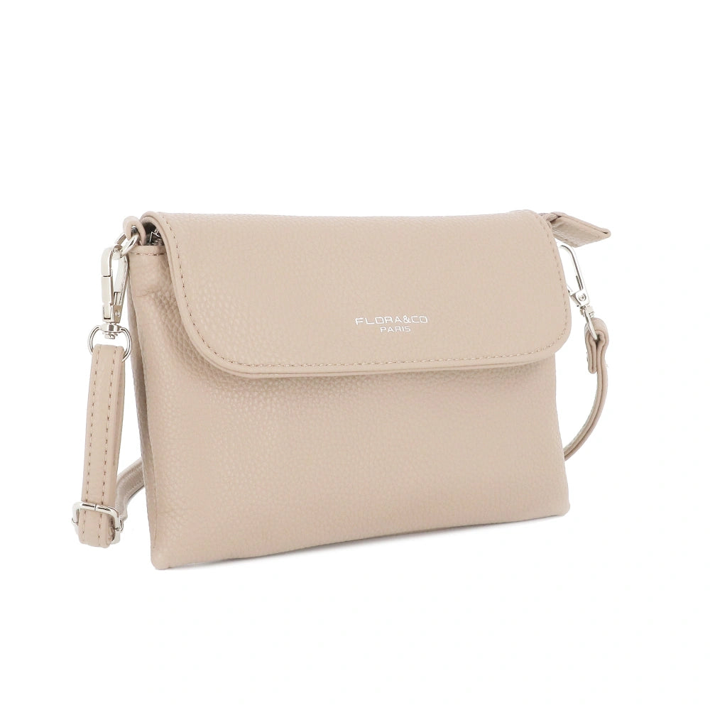 Vue 2 du Mini Sac Bandoulière Souple Beige en cuir synthétique par Flora & co.