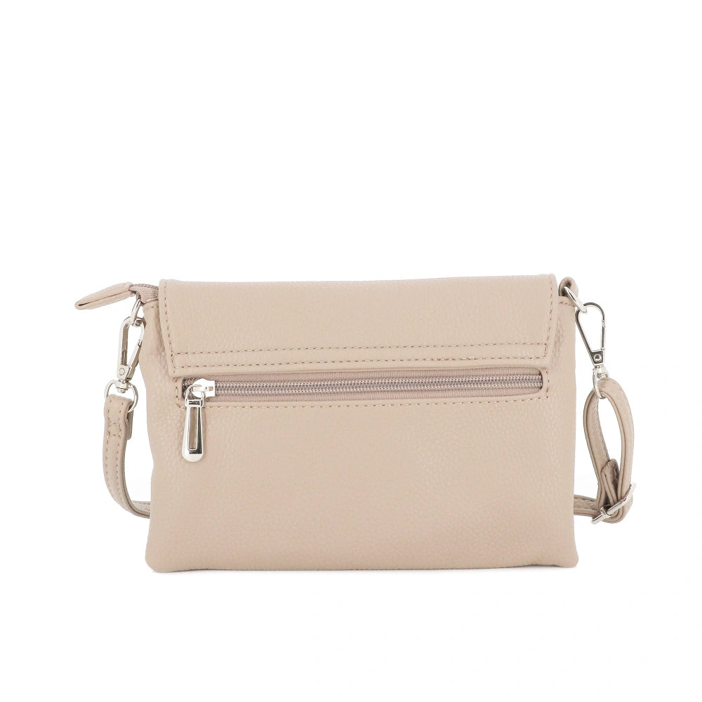 Vue 4 du Mini Sac Bandoulière Souple Beige en cuir synthétique par Flora & co.