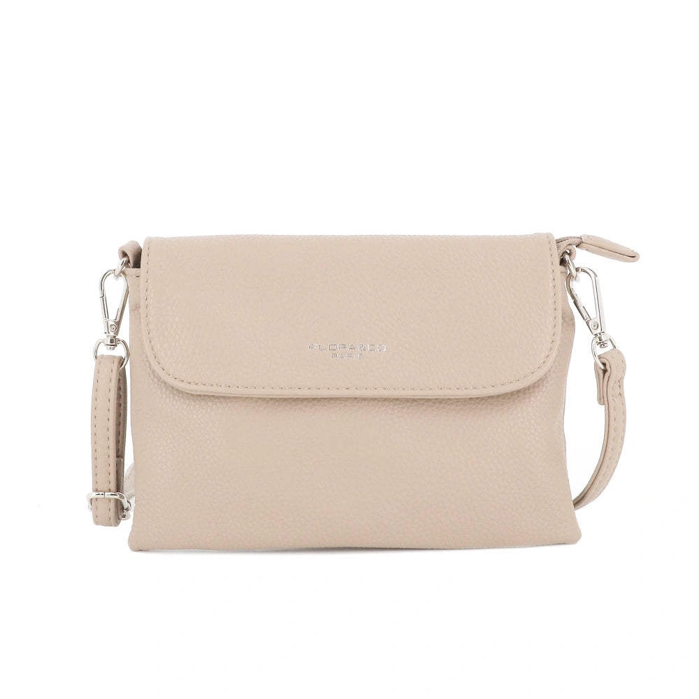 Vue princ. du Mini Sac Bandoulière Souple Beige en cuir synthétique par Flora & co.