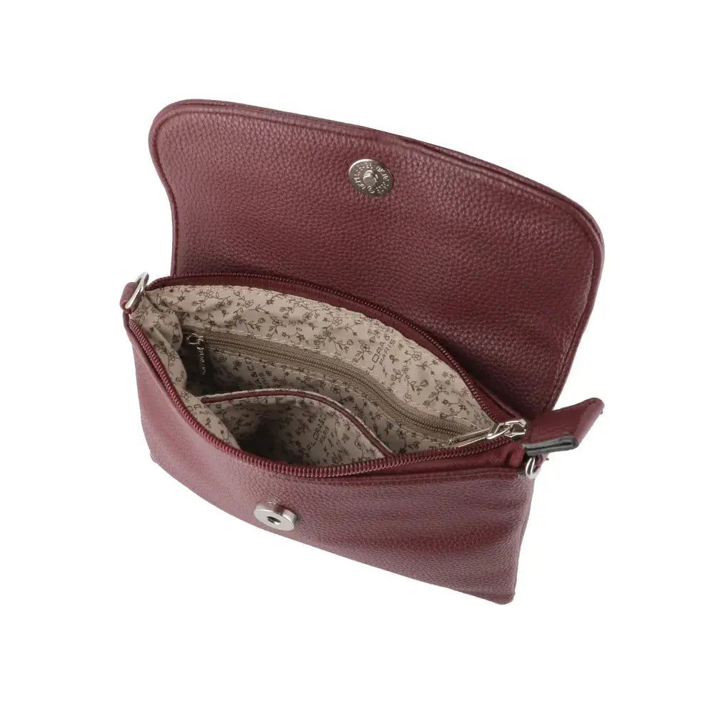 Vue 2 du Mini Sac Bandoulière Souple Bordeaux en cuir synthétique par Flora & co.