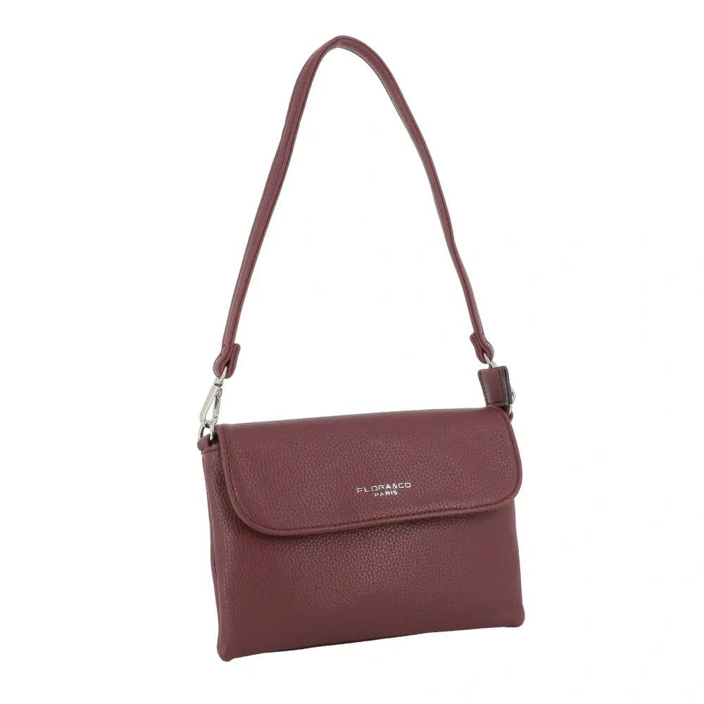 Vue 4 du Mini Sac Bandoulière Souple Bordeaux en cuir synthétique par Flora & co.