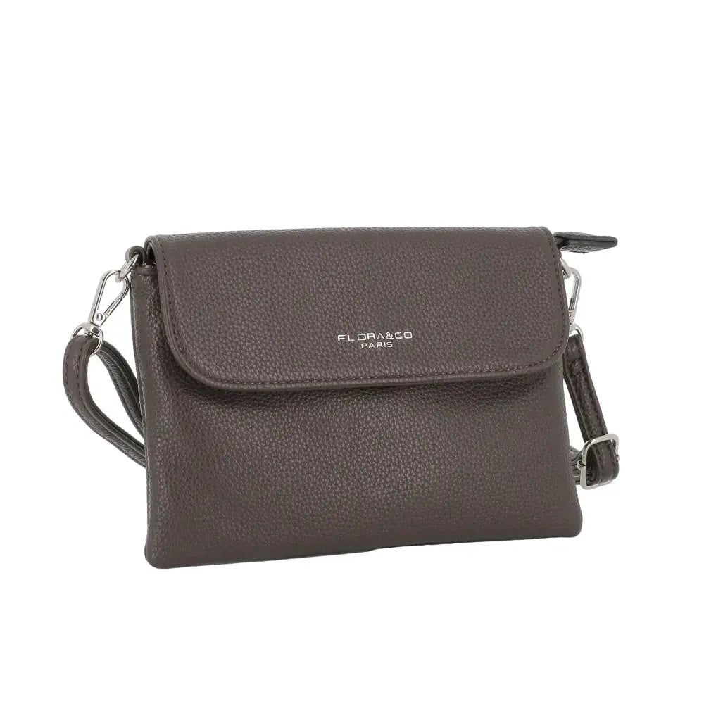 Vue 1 du Mini Sac Bandoulière Souple Chocolat en cuir synthétique par Flora & co.