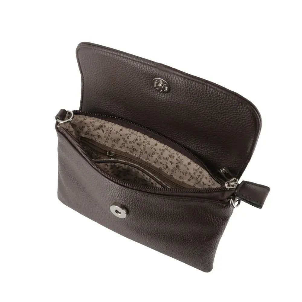 Vue 2 du Mini Sac Bandoulière Souple Chocolat en cuir synthétique par Flora & co.