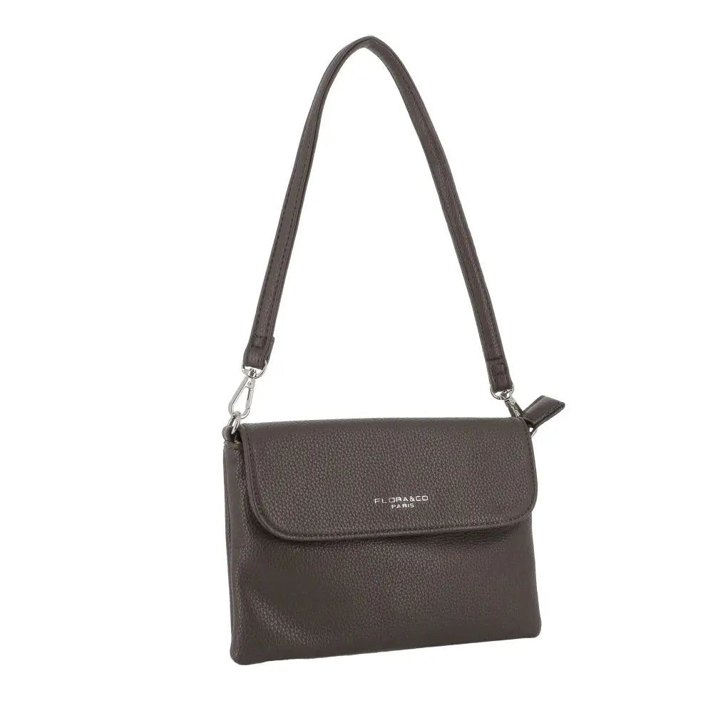 Vue 4 du Mini Sac Bandoulière Souple Chocolat en cuir synthétique par Flora & co.