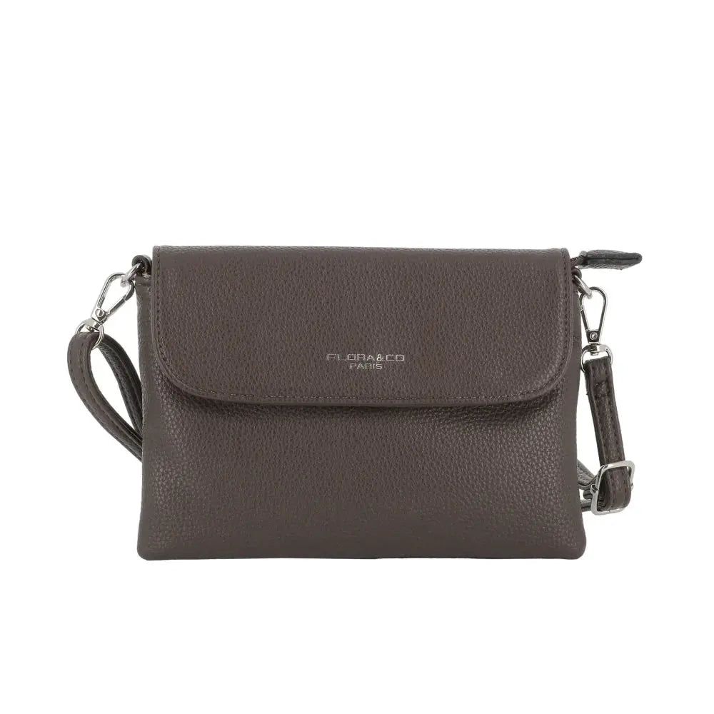 Vue princ. du Mini Sac Bandoulière Souple Chocolat en cuir synthétique par Flora & co.