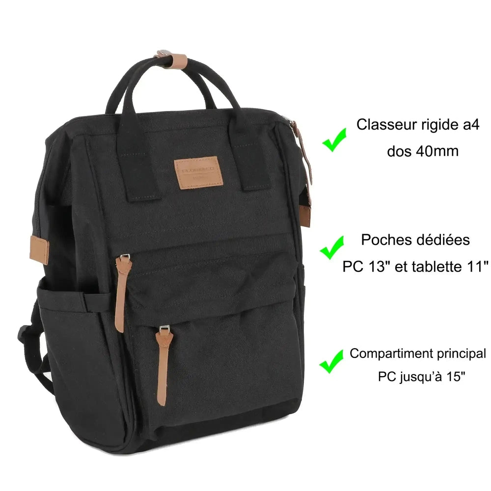 Sac à dos polyvalent PC 15.6 pouces Noir Crocochic