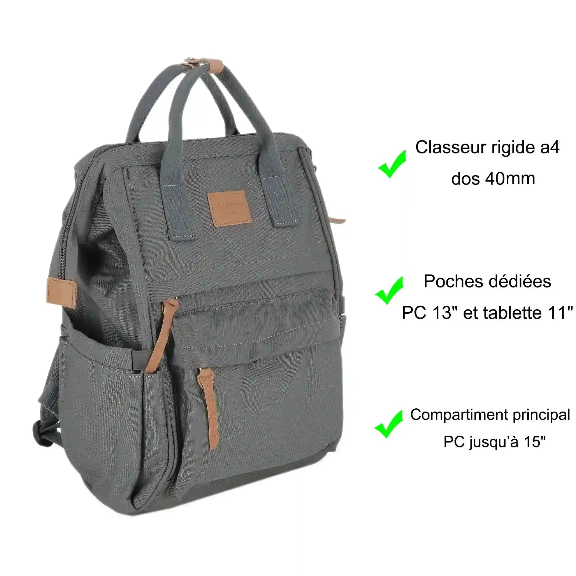 Sac à dos polyvalent PC 15.6 pouces Gris Flora & co