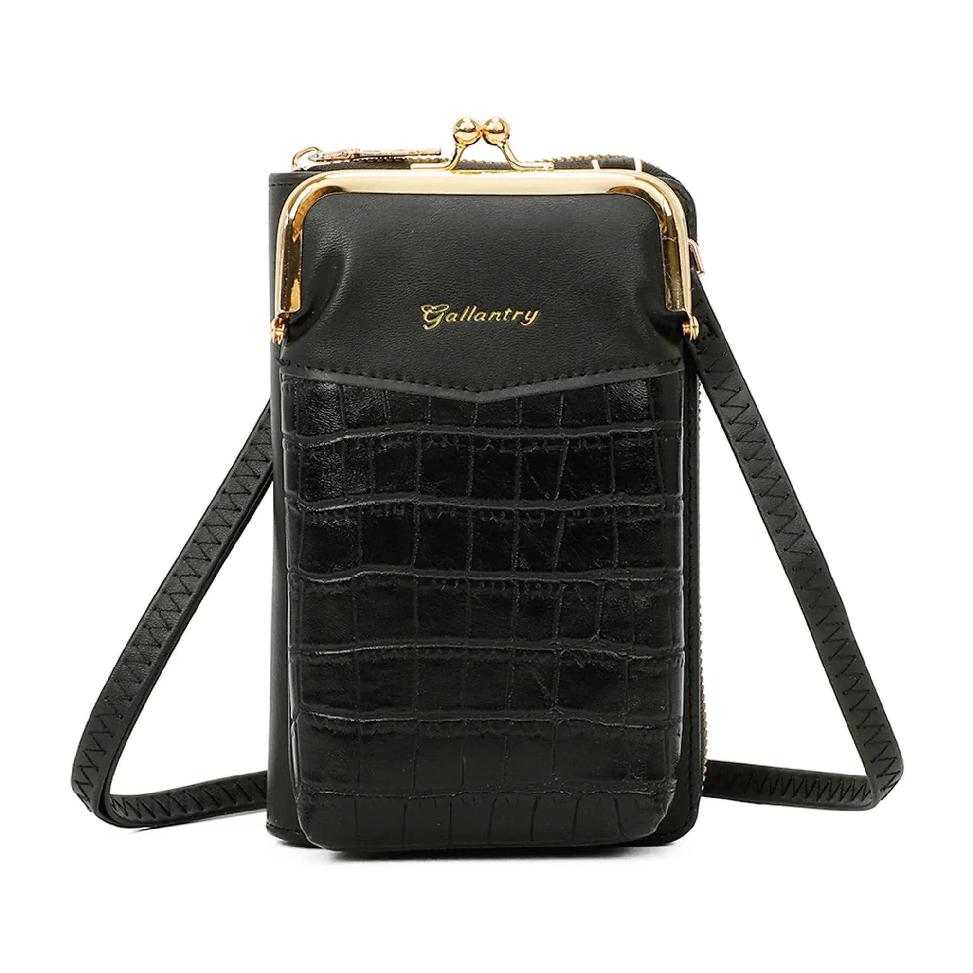 Pochette téléphone femme croco tout-en-un noir Gallantry