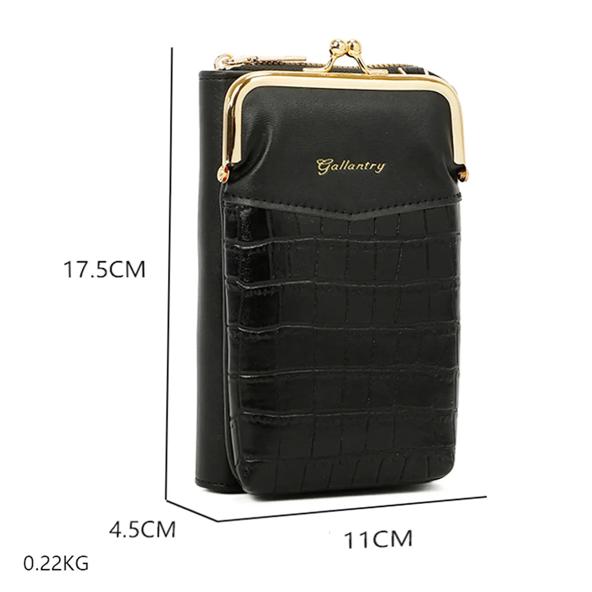 Pochette téléphone femme croco tout-en-un noir Gallantry
