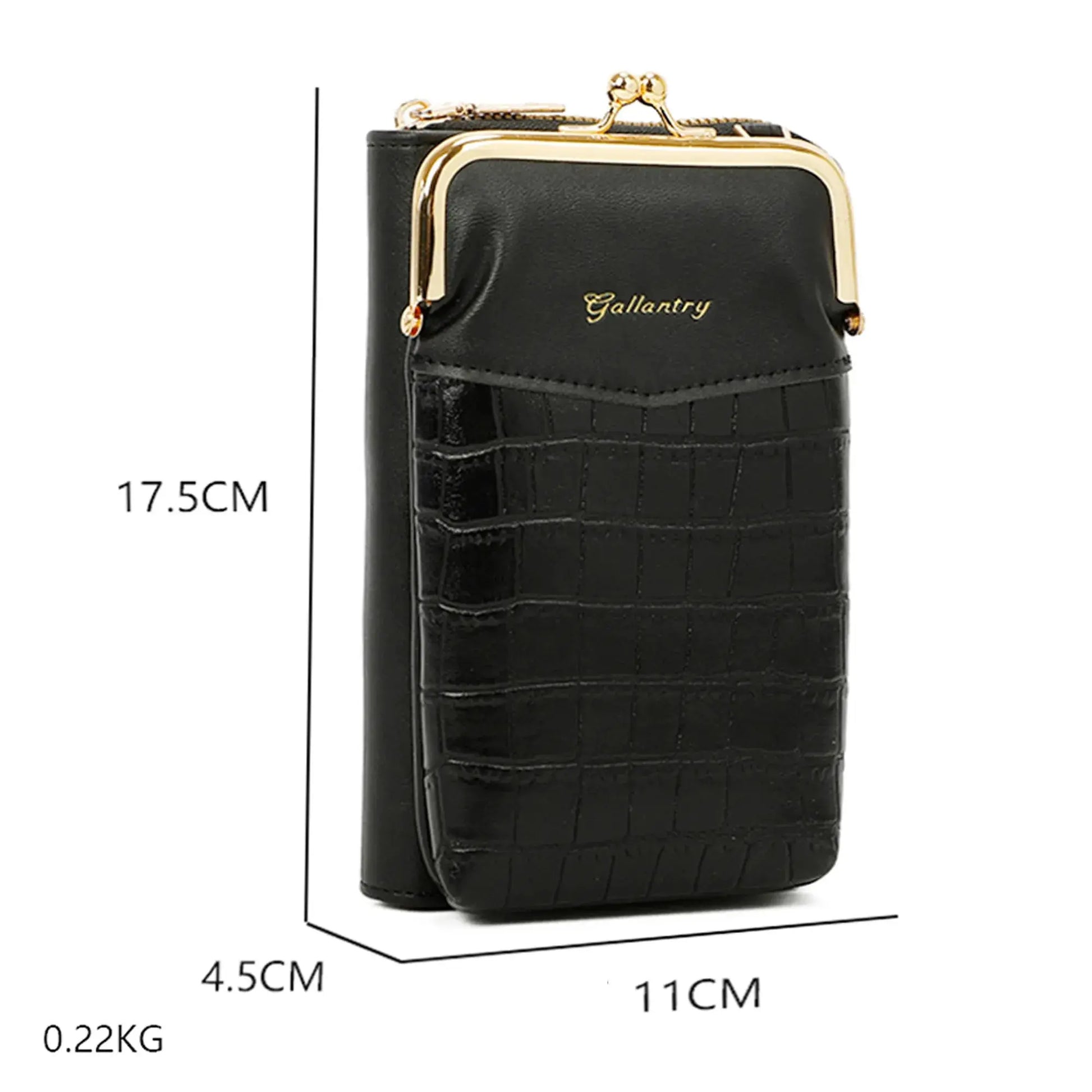 Pochette téléphone femme croco tout-en-un noir Gallantry