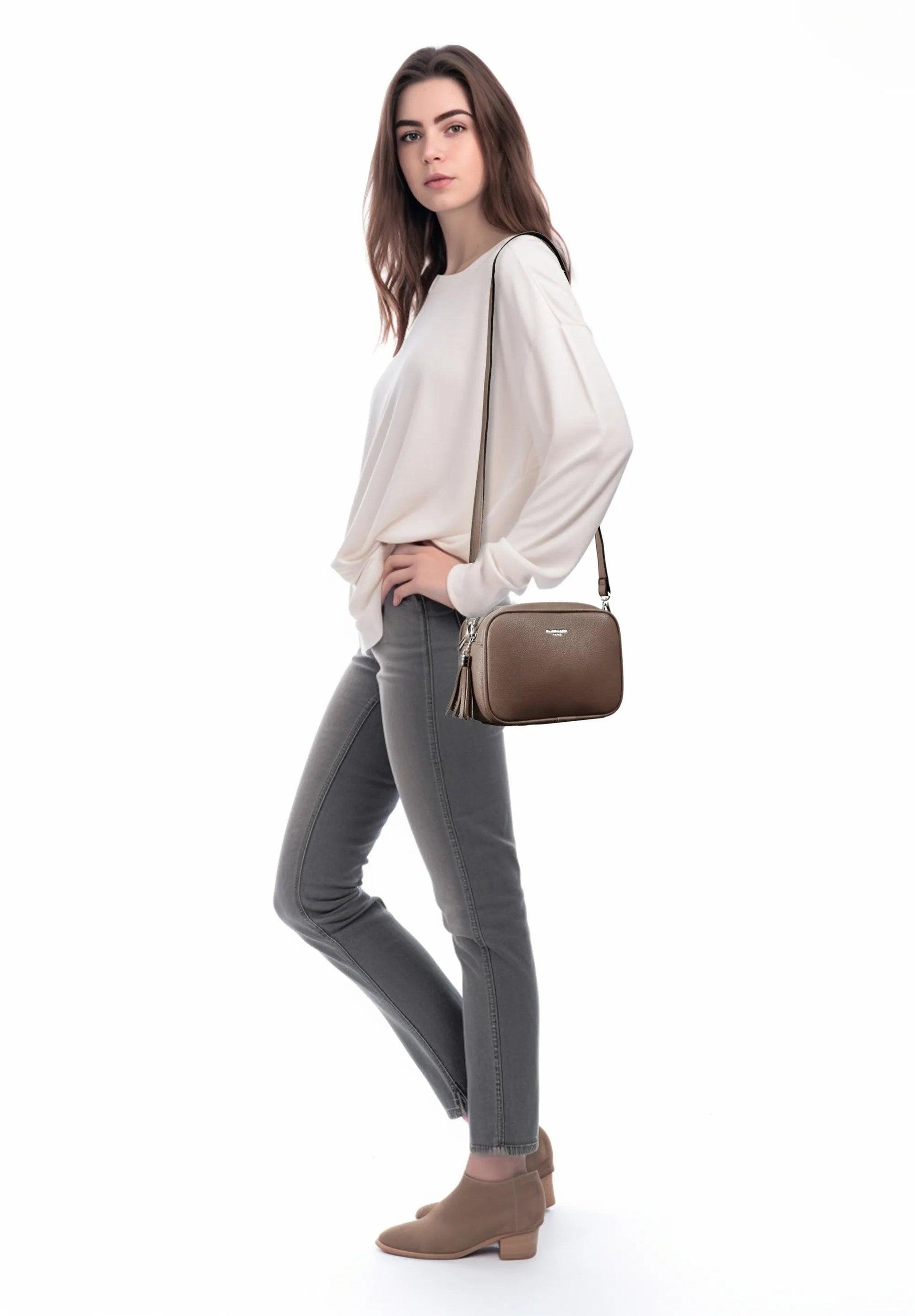 Flora & co - Sac caméra bandoulière femme léger taupe foncé