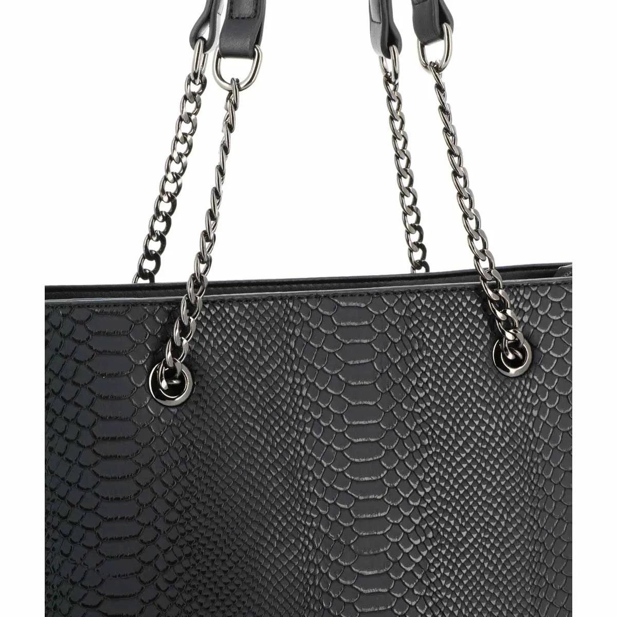 Crocochic - Sac cabas femme chaîne croco a4 noir