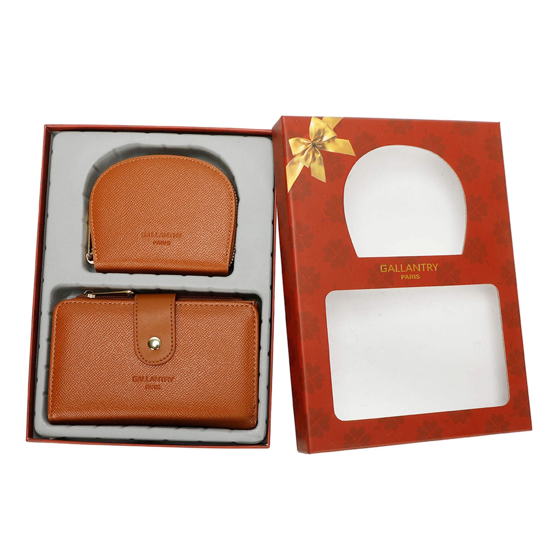 Gallantry coffret de 2 pièces portefeuille bi-plis et porte-carte femme Camel