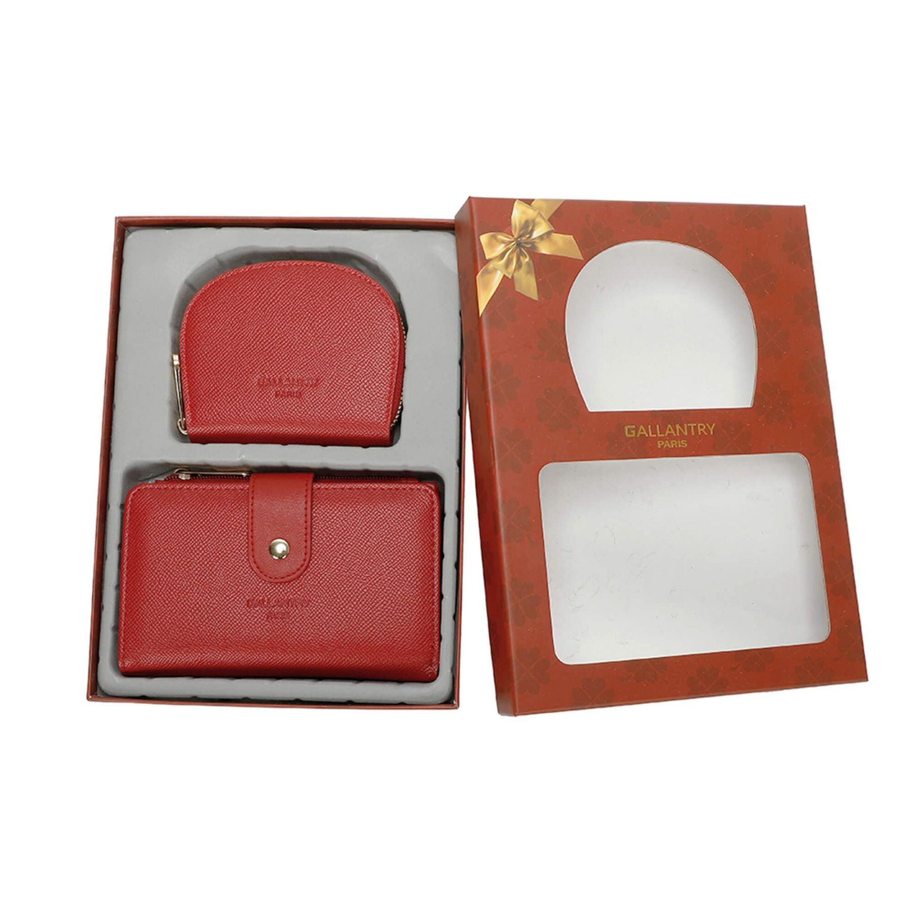 Gallantry coffret de 2 pièces portefeuille bi-plis et porte-carte femme Rouge