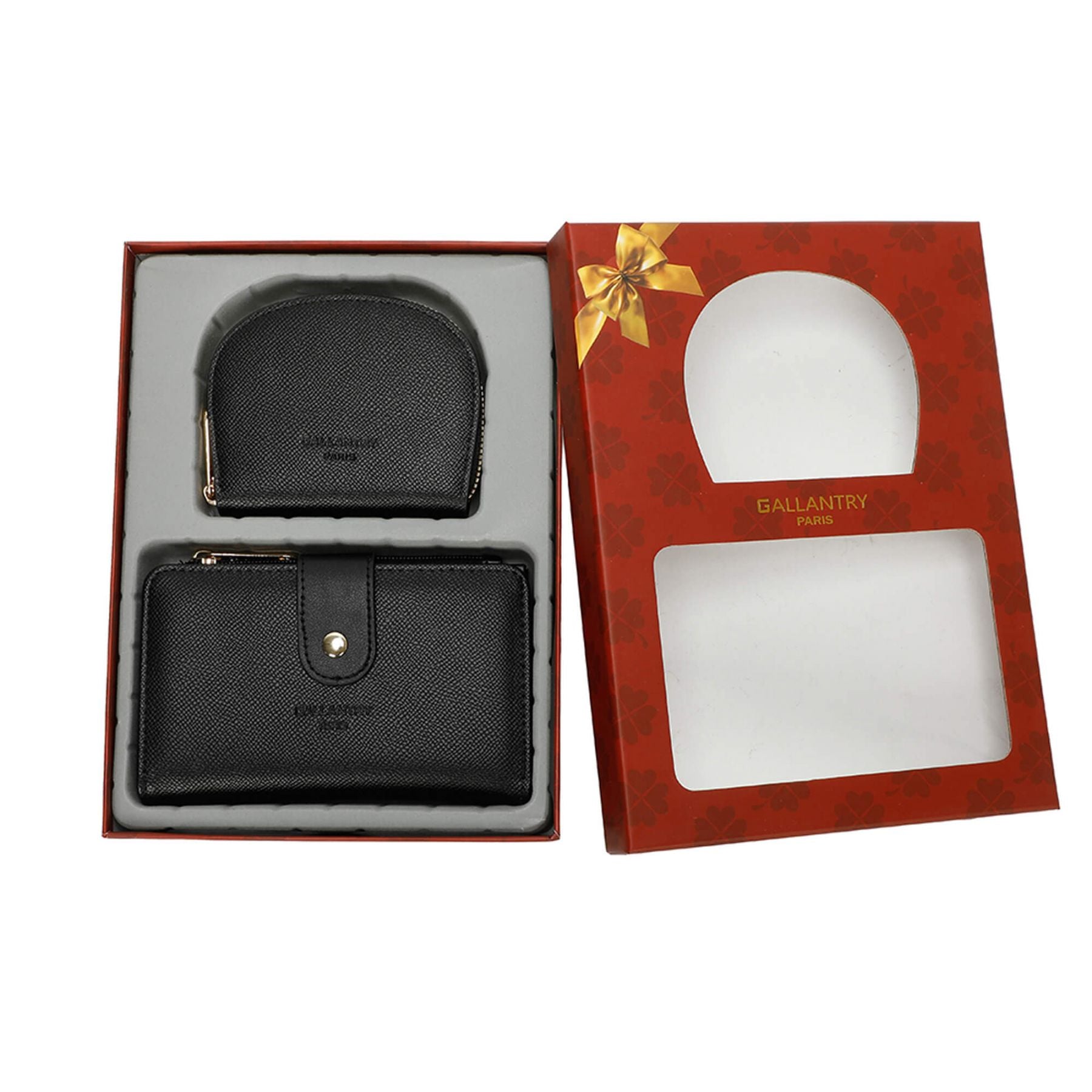 Gallantry coffret de 2 pièces portefeuille bi-plis et porte-carte femme Noir