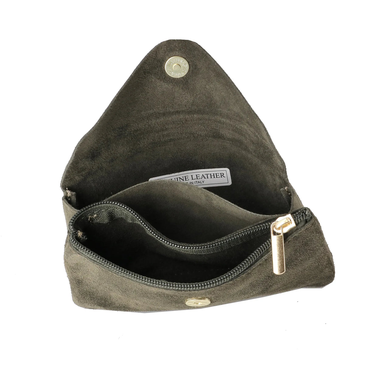 Vue 2 du Grand portefeuille cuir suède compatible passeport Kaki en Cuir couleur KAKI - Detail.