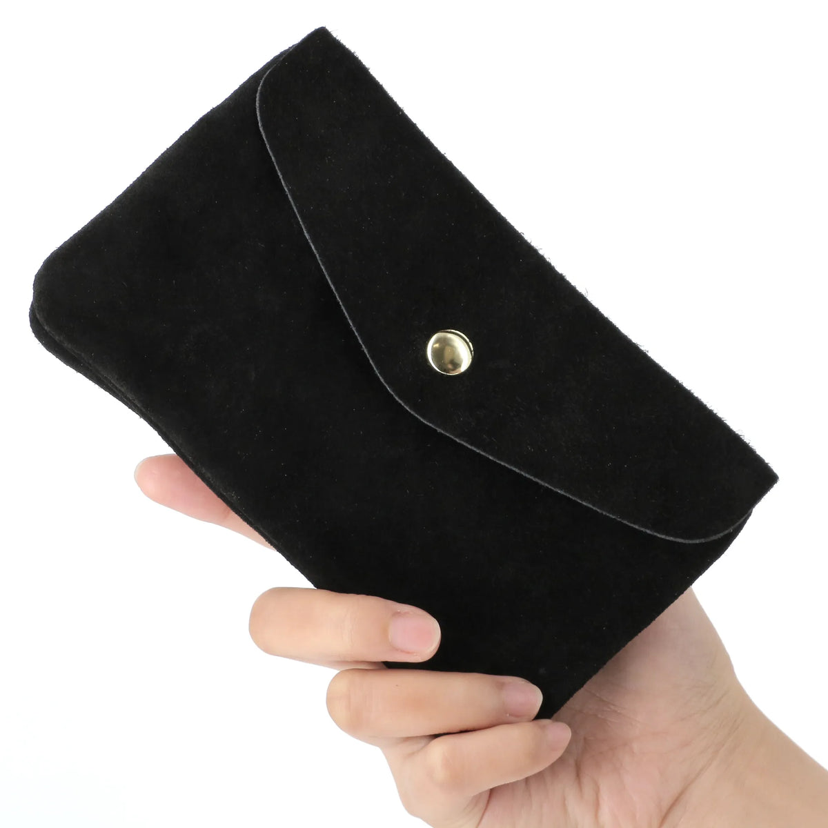 Vue principale du Grand portefeuille cuir suède compatible passeport Noir en Cuir couleur NOIR.