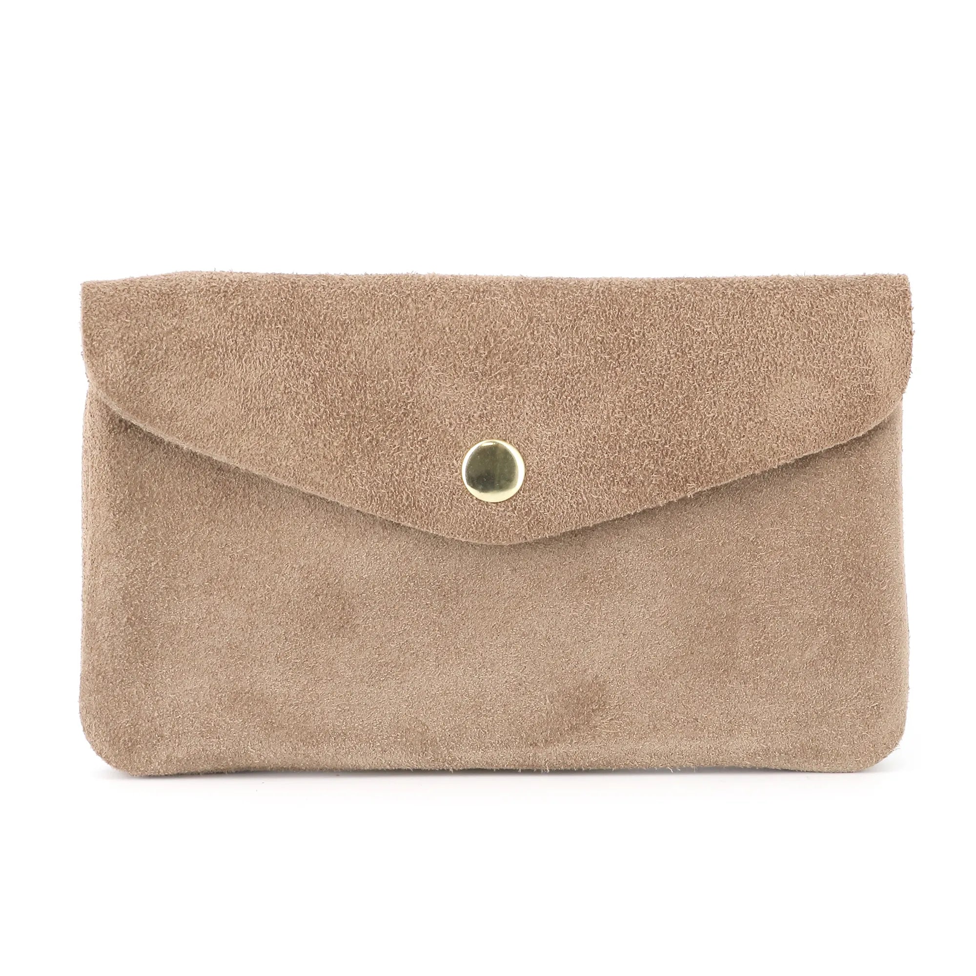 Vue 4 du Grand portefeuille cuir suède compatible passeport Taupe en Cuir couleur TAUPE - Detail.