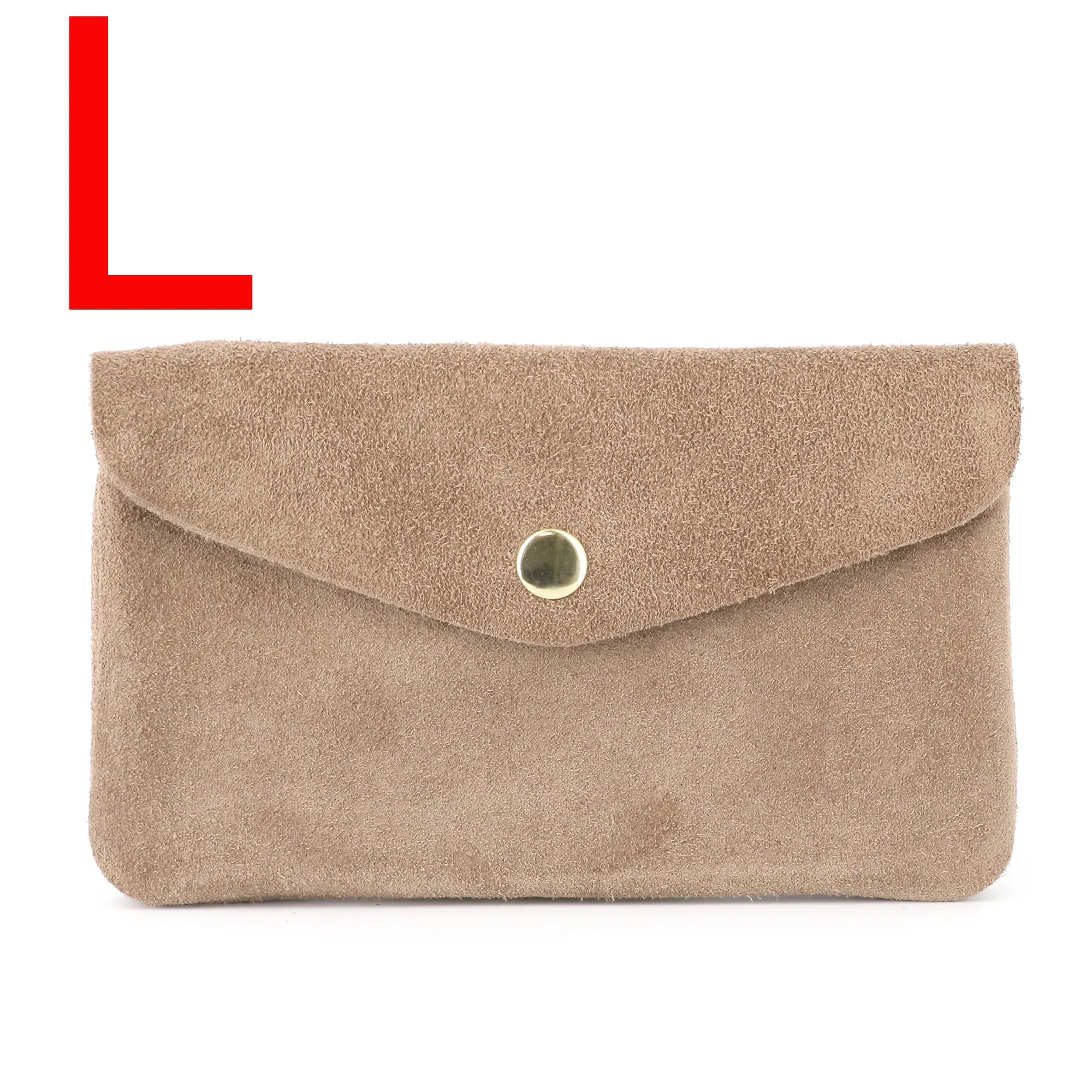 Vue principale du Grand portefeuille cuir suède compatible passeport Taupe en Cuir couleur TAUPE.