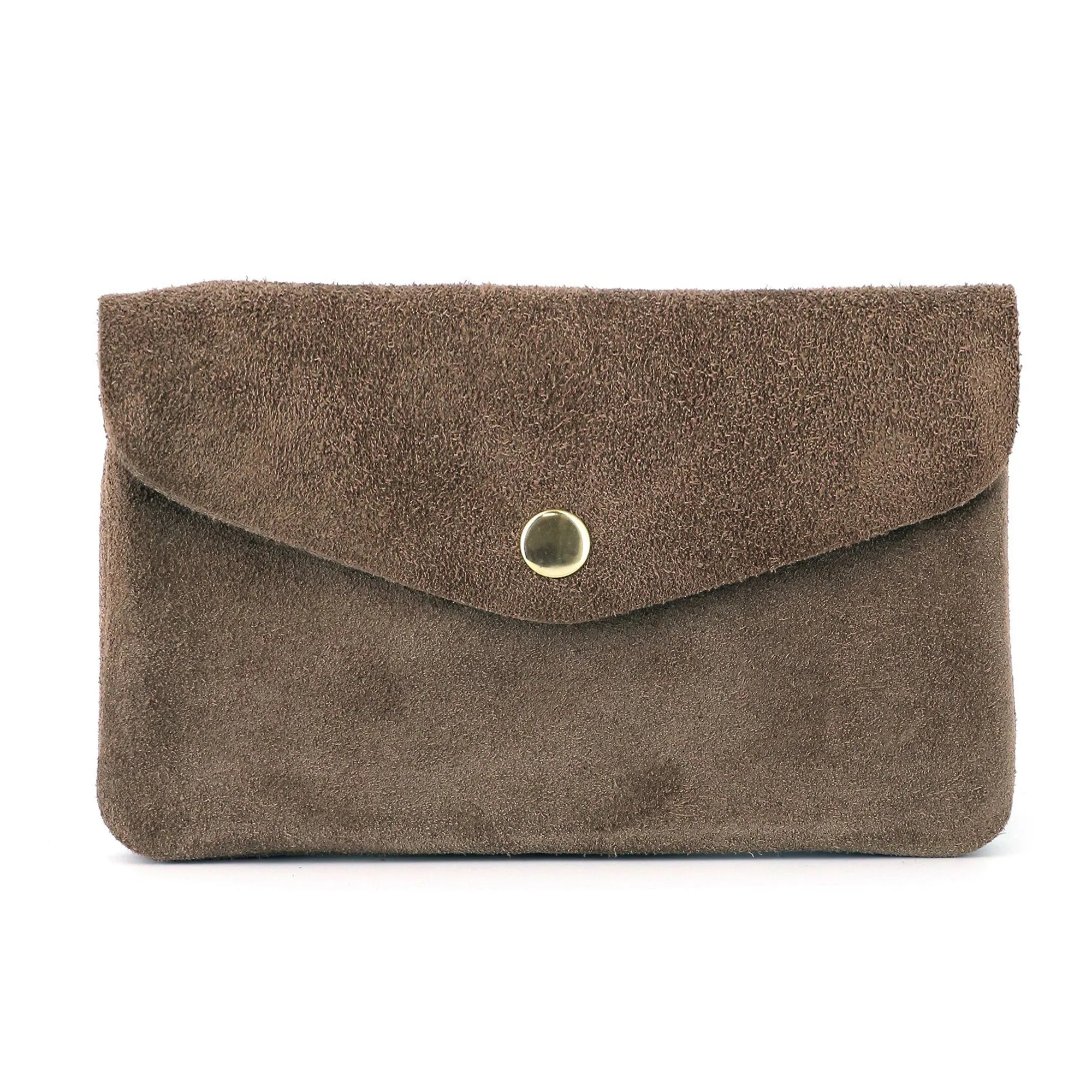 Vue principale du Grand portefeuille cuir suède compatible passeport Taupe en Cuir couleur TAUPE.
