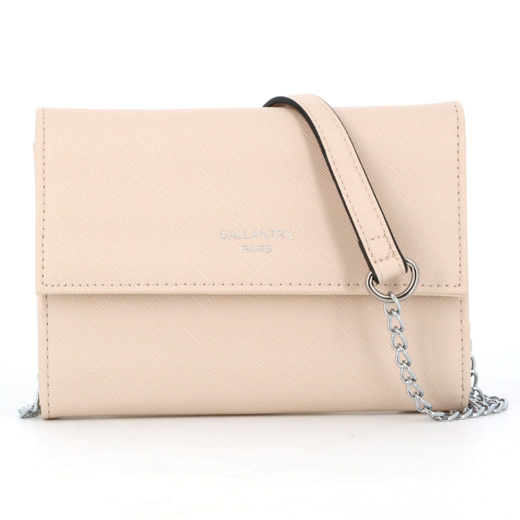 Gallantry pochette bandoulière chaîne saffiano rabat magnétique Beige