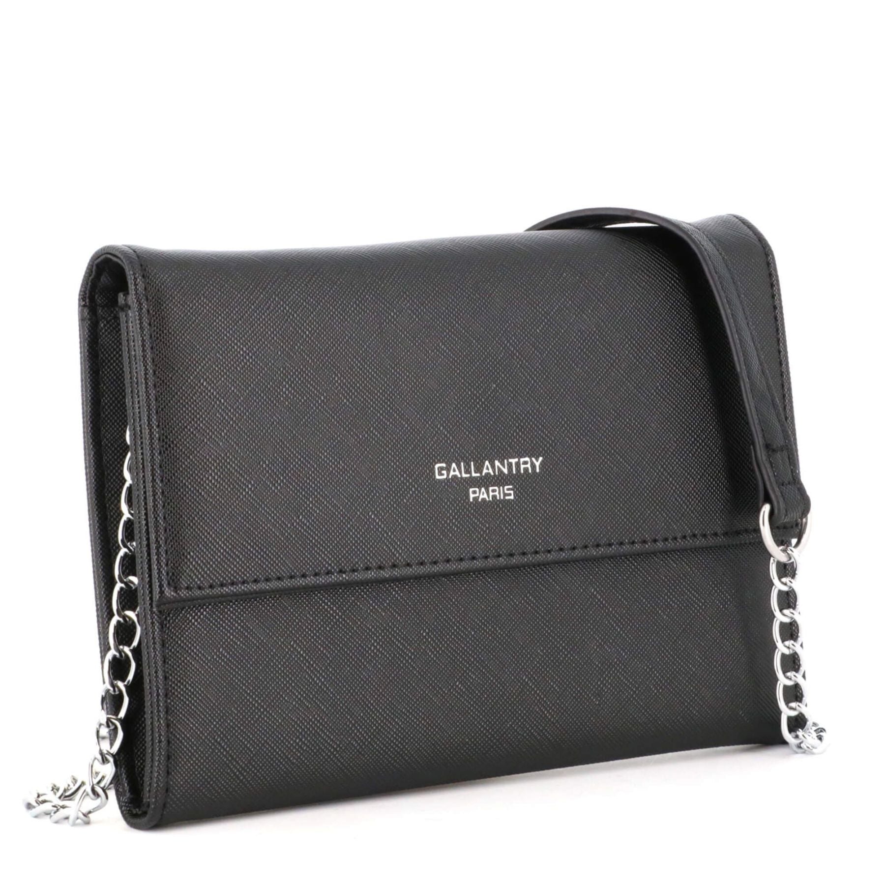 Gallantry pochette bandoulière chaîne saffiano rabat magnétique Noir