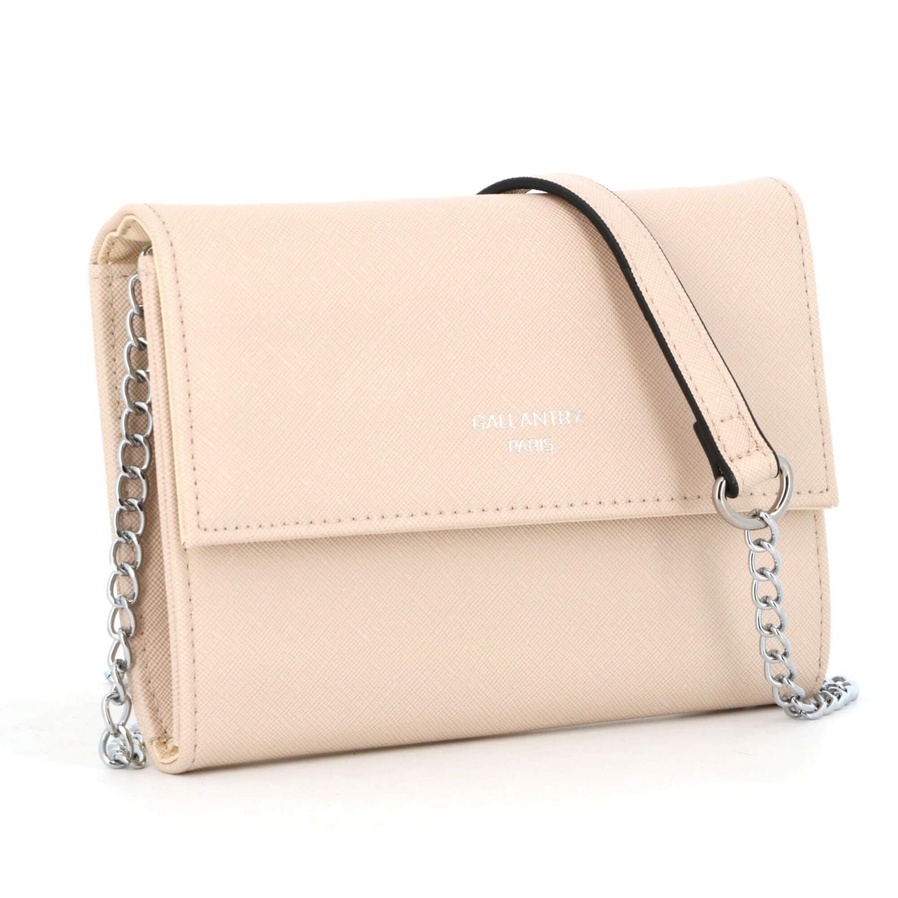 Gallantry pochette bandoulière chaîne saffiano rabat magnétique Beige