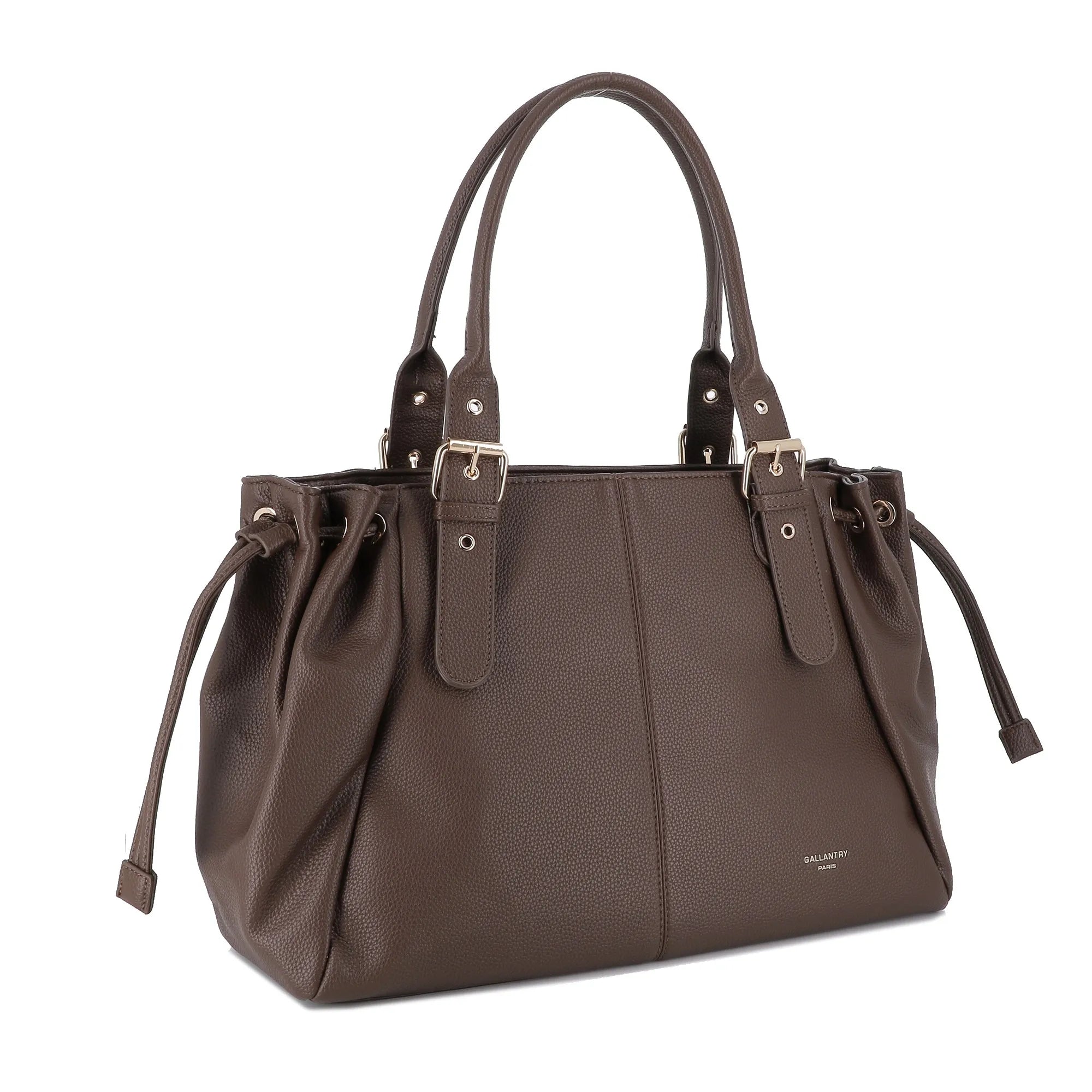 Vue 2 du Grand Sac à Main Bowling Similcuir Chocolat en Simili cuir couleur CHOCOLAT - Detail.