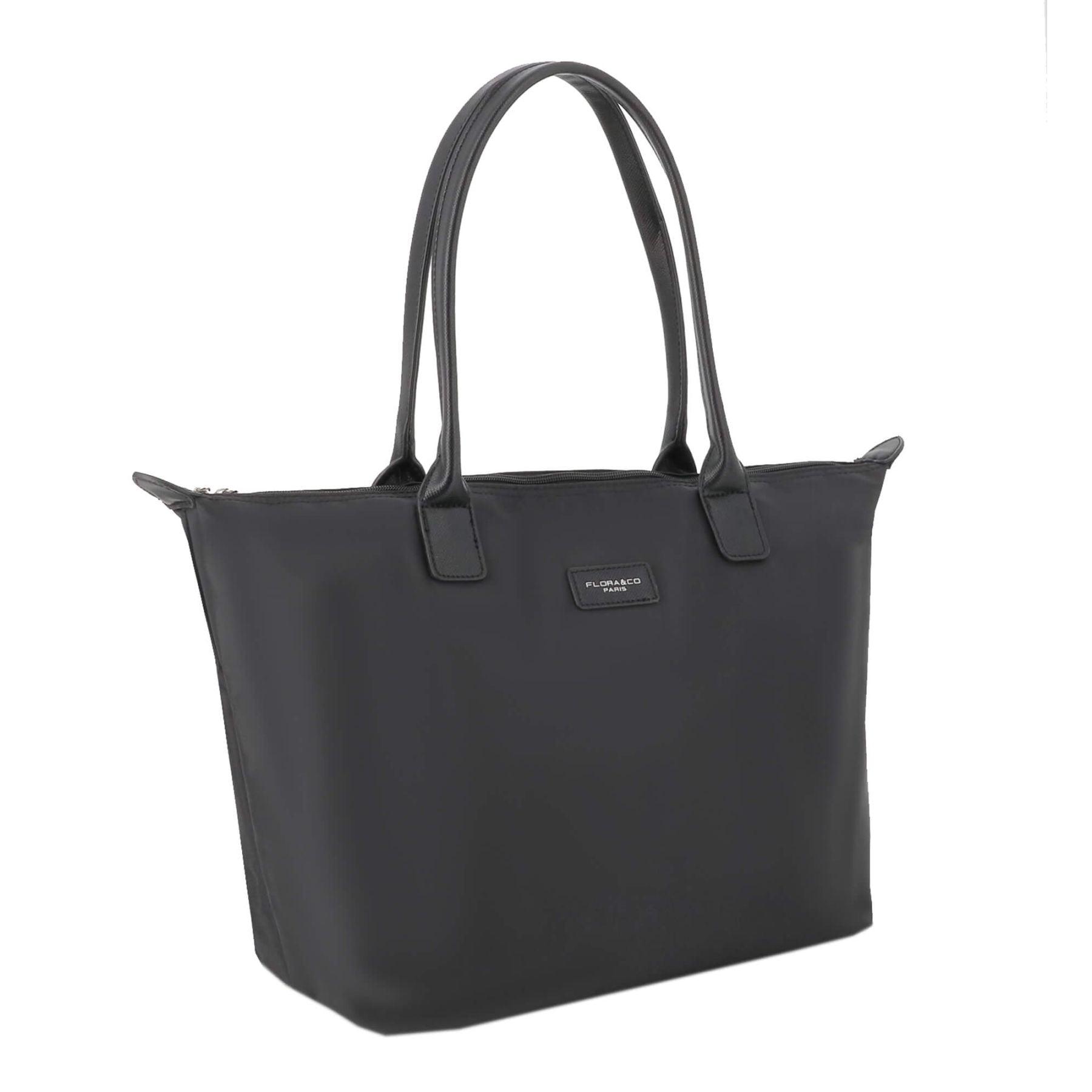 Flora & co Grand Sac à Main Cabas Femme en Nylon Imperméable Noir