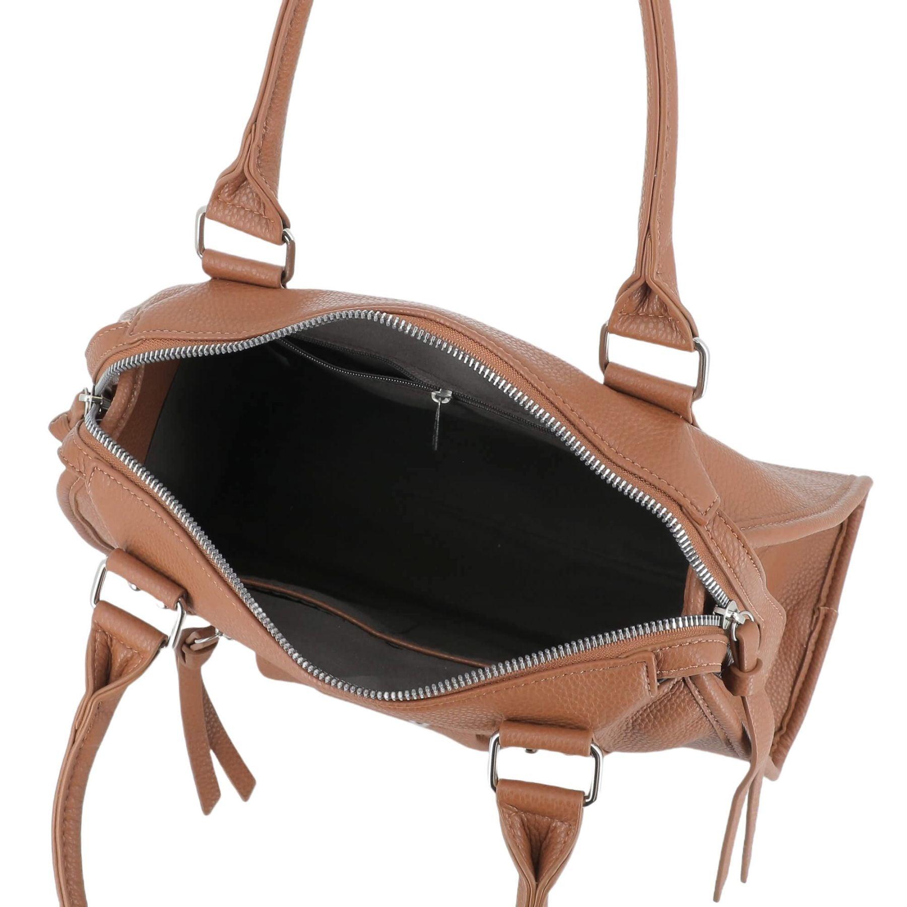 Flora & co Grand sac cabas en bandoulière multipoches pour femme Camel