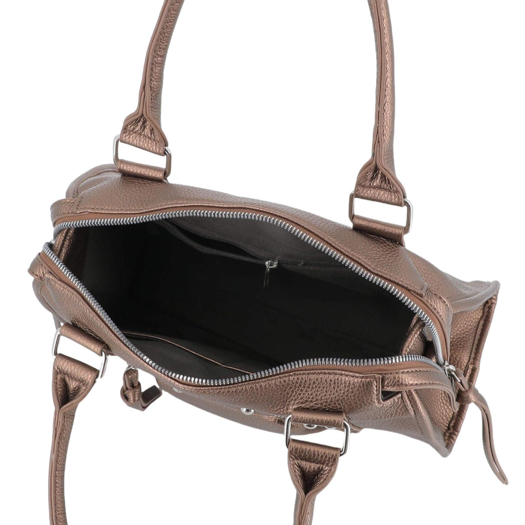 Flora & co Grand sac cabas en bandoulière multipoches pour femme Marron Metal