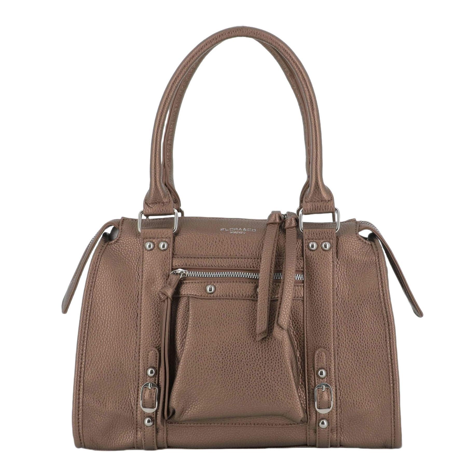 Flora & co Grand sac cabas en bandoulière multipoches pour femme Marron Metal