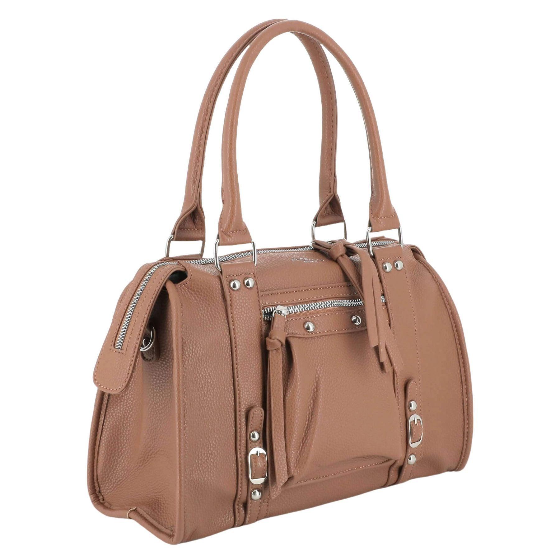 Flora & co Grand sac cabas en bandoulière multipoches pour femme Camel