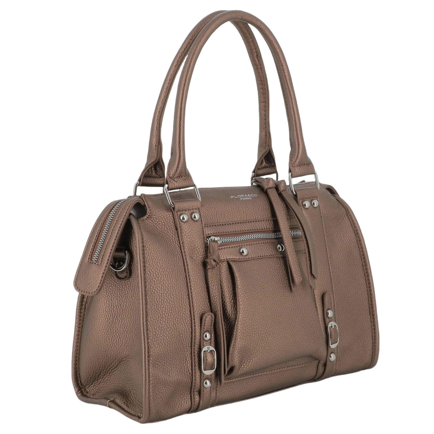 Flora & co Grand sac cabas en bandoulière multipoches pour femme Marron Metal