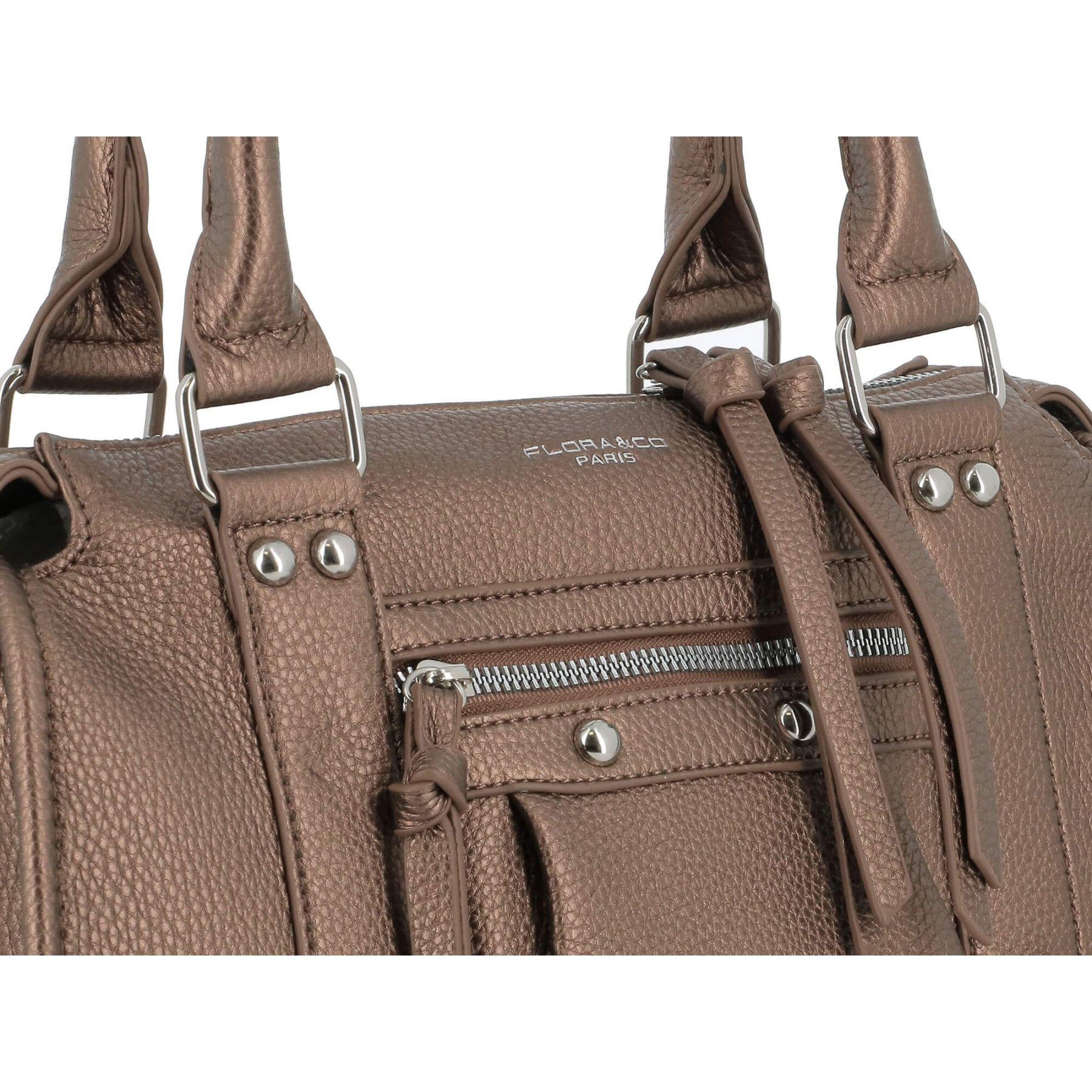 Flora & co Grand sac cabas en bandoulière multipoches pour femme Marron Metal