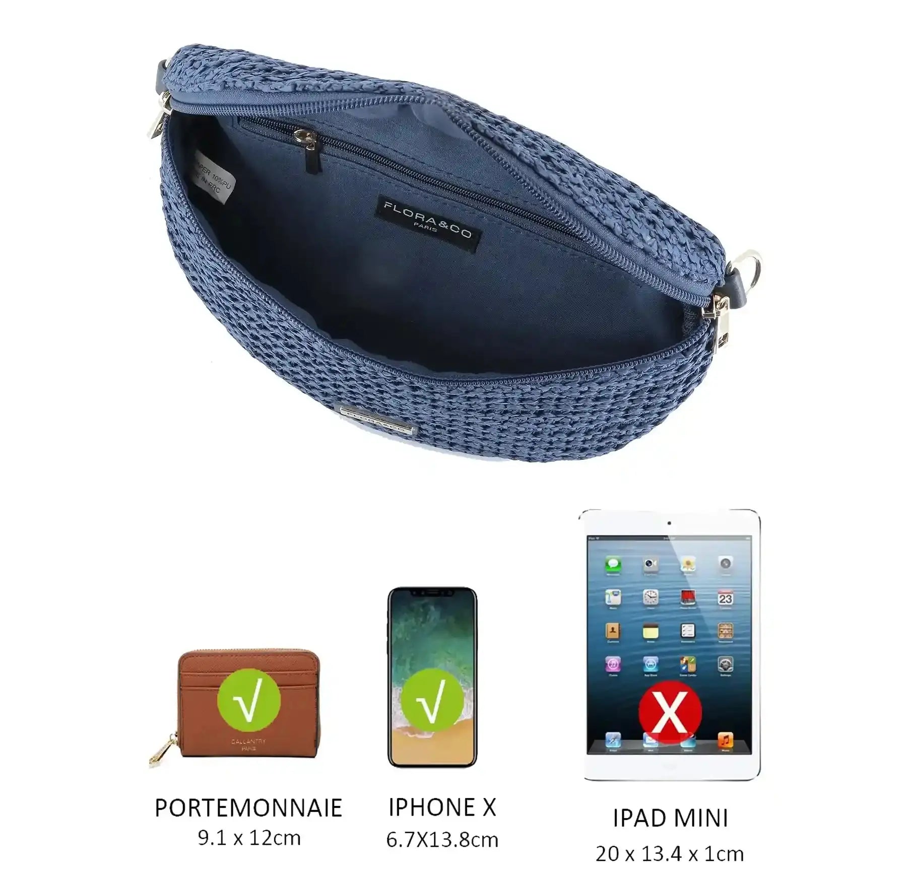 Sac banane paille tressé Bleu Flora & co