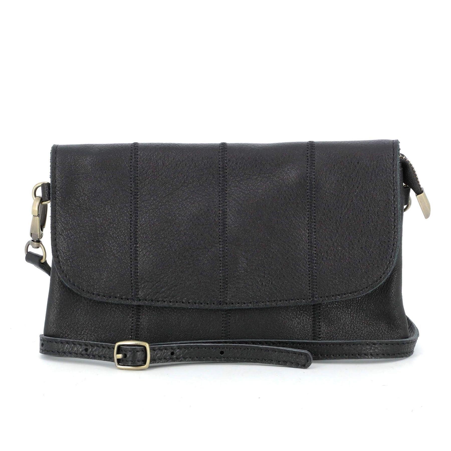 Made in Italy mini sac pochette bandoulière femme cuir véritable Noir