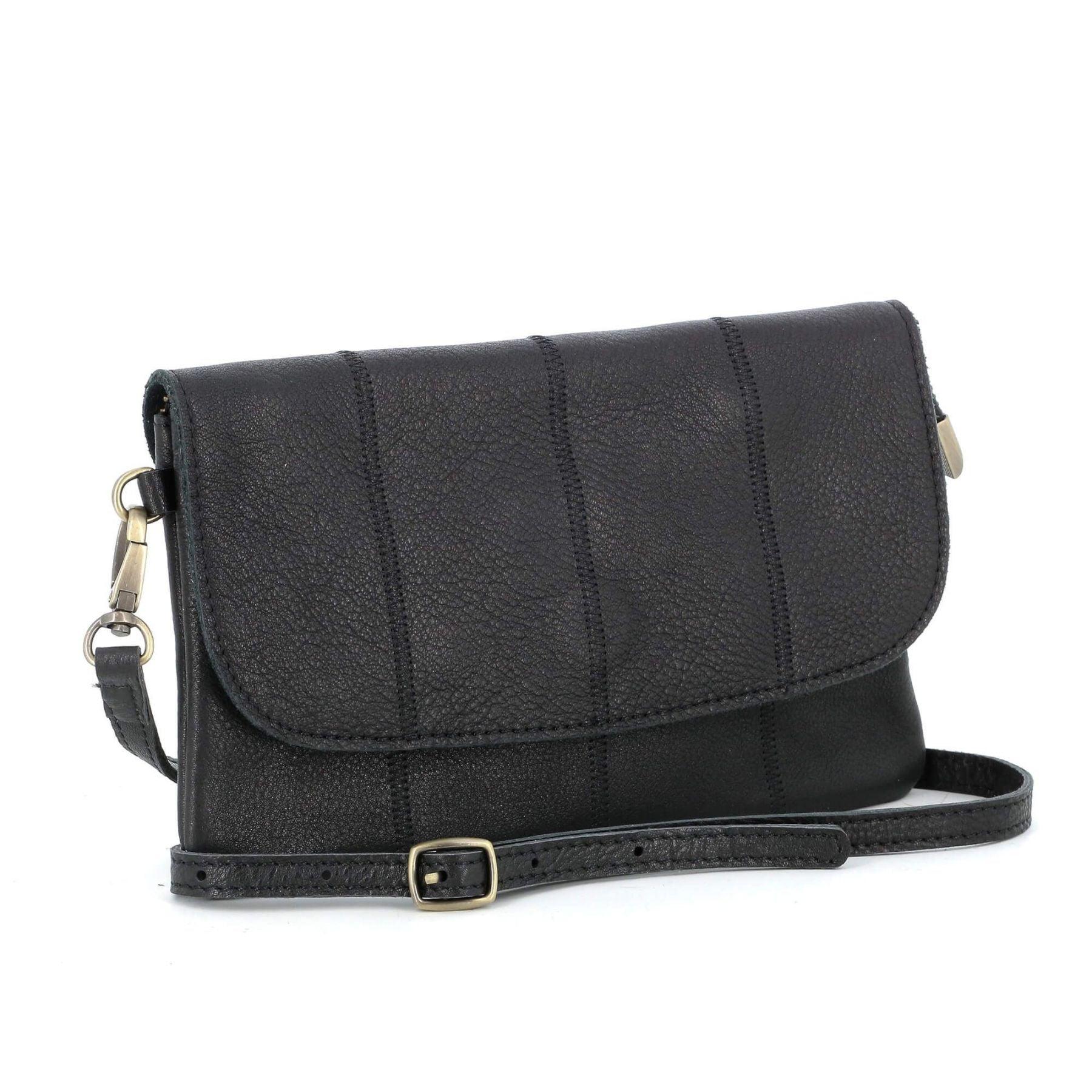 Made in Italy mini sac pochette bandoulière femme cuir véritable Noir