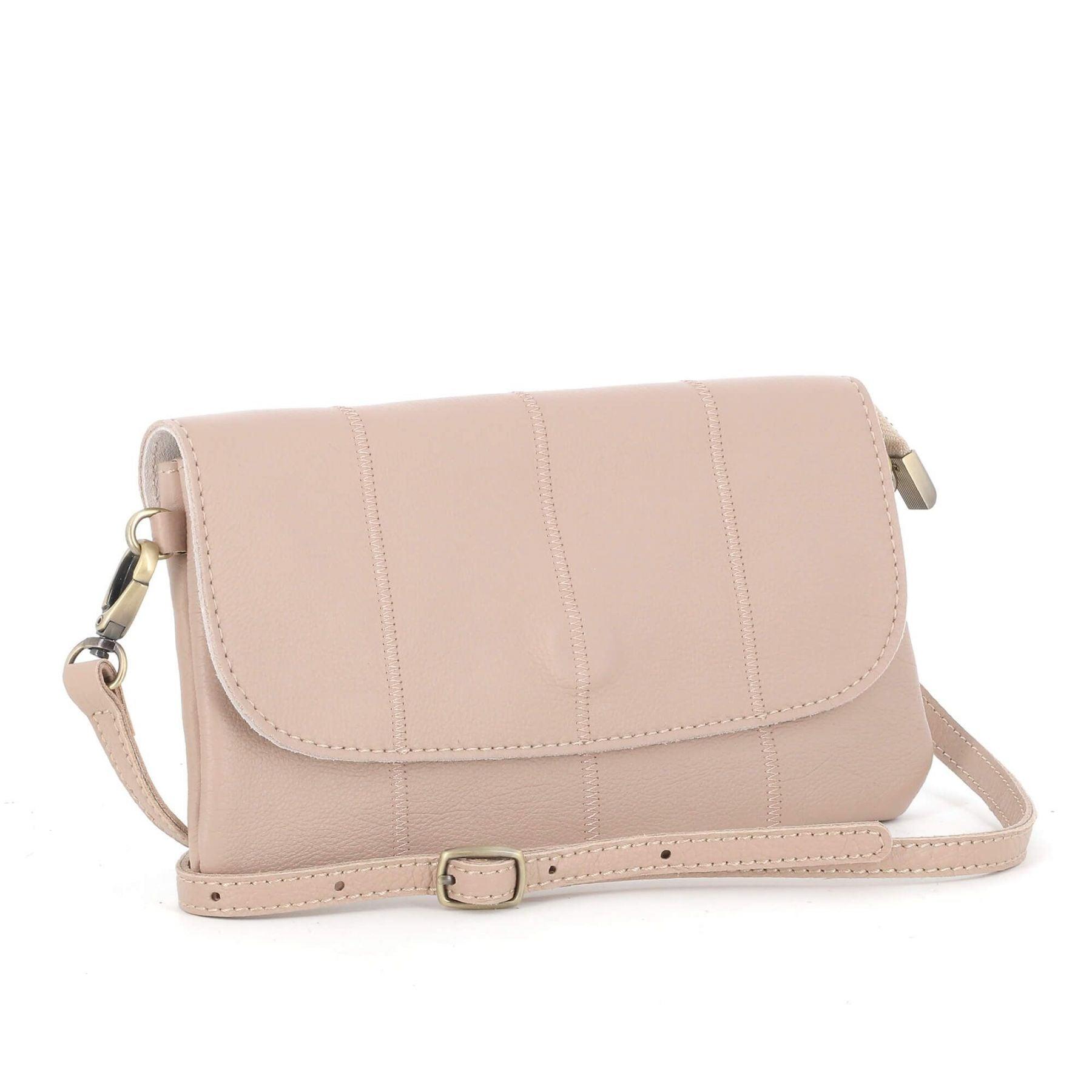 Made in Italy mini sac pochette bandoulière femme cuir véritable Sable